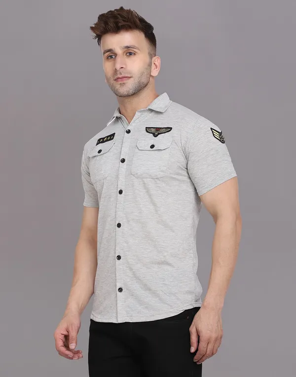 Silver_Cotton_Blend_Spread_Collar_Half_Sleeve_Shirt_For_Men