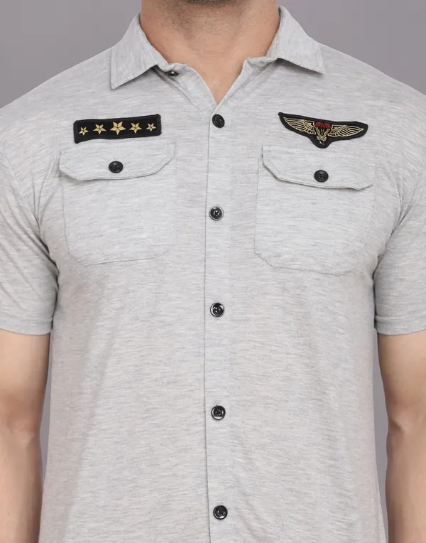 Silver_Cotton_Blend_Spread_Collar_Half_Sleeve_Shirt_For_Men