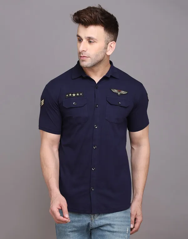 Dark_Blue_Cotton_Blend_Spread_Collar_Half_Sleeve_Shirt_For_Men