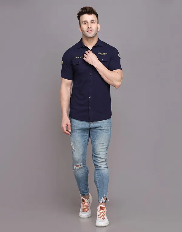 Dark_Blue_Cotton_Blend_Spread_Collar_Half_Sleeve_Shirt_For_Men