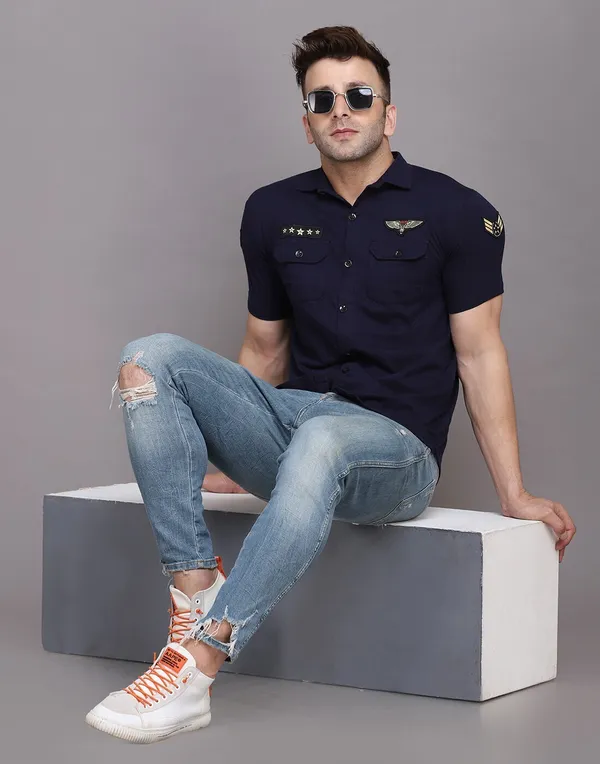 Dark_Blue_Cotton_Blend_Spread_Collar_Half_Sleeve_Shirt_For_Men