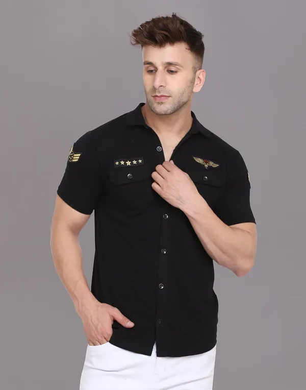 Black_Cotton_Blend_Spread_Collar_Half_Sleeve_Shirt_For_Men