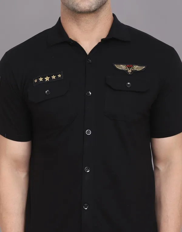Black_Cotton_Blend_Spread_Collar_Half_Sleeve_Shirt_For_Men