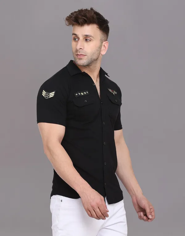 Black_Cotton_Blend_Spread_Collar_Half_Sleeve_Shirt_For_Men