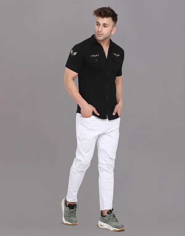 Black_Cotton_Blend_Spread_Collar_Half_Sleeve_Shirt_For_Men