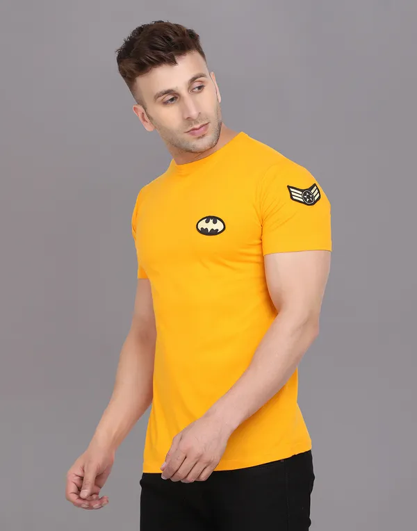 Yellow_Cotton_Blend_Round_Neck_Half_Sleeve_T_Shirt_For_Men