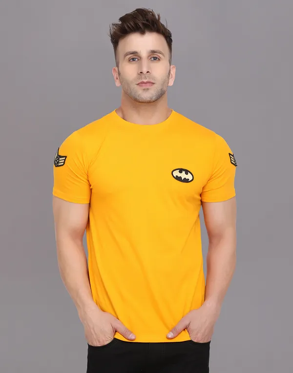 Yellow_Cotton_Blend_Round_Neck_Half_Sleeve_T_Shirt_For_Men