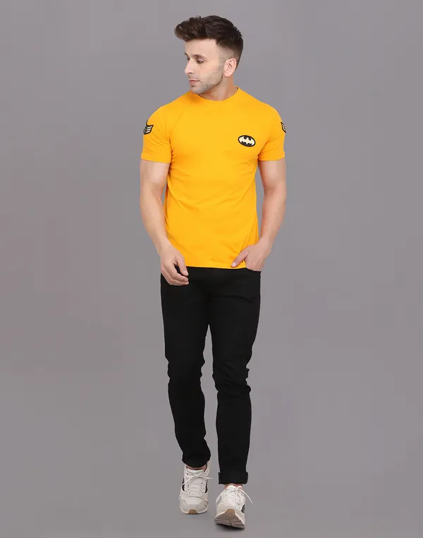 Yellow_Cotton_Blend_Round_Neck_Half_Sleeve_T_Shirt_For_Men