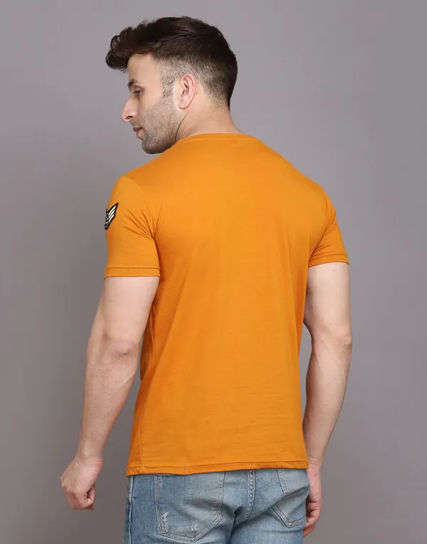 Mustard_Cotton_Blend_Round_Neck_Half_Sleeve_T_Shirt_For_Men
