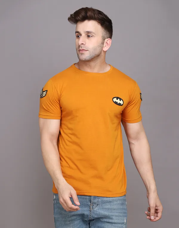 Mustard_Cotton_Blend_Round_Neck_Half_Sleeve_T_Shirt_For_Men