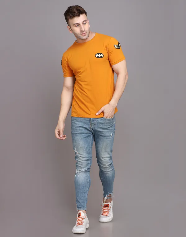 Mustard_Cotton_Blend_Round_Neck_Half_Sleeve_T_Shirt_For_Men