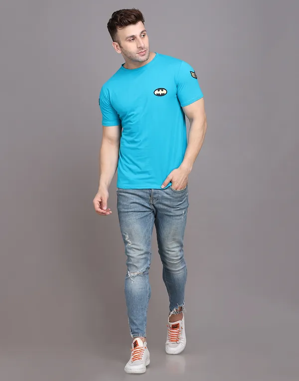 Turquoise_Cotton_Blend_Round_Neck_Half_Sleeve_T_Shirt_For_Men