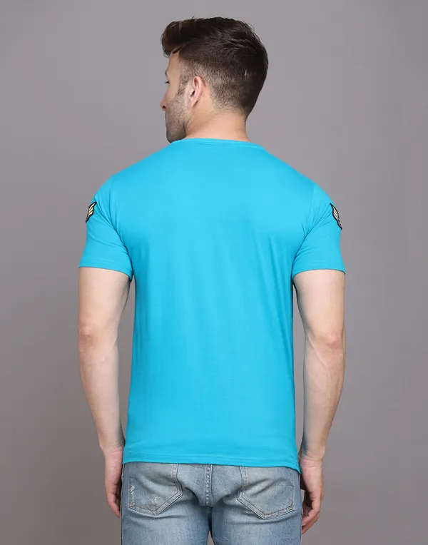 Turquoise_Cotton_Blend_Round_Neck_Half_Sleeve_T_Shirt_For_Men