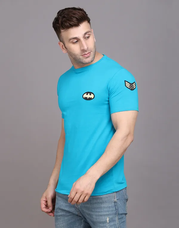 Turquoise_Cotton_Blend_Round_Neck_Half_Sleeve_T_Shirt_For_Men