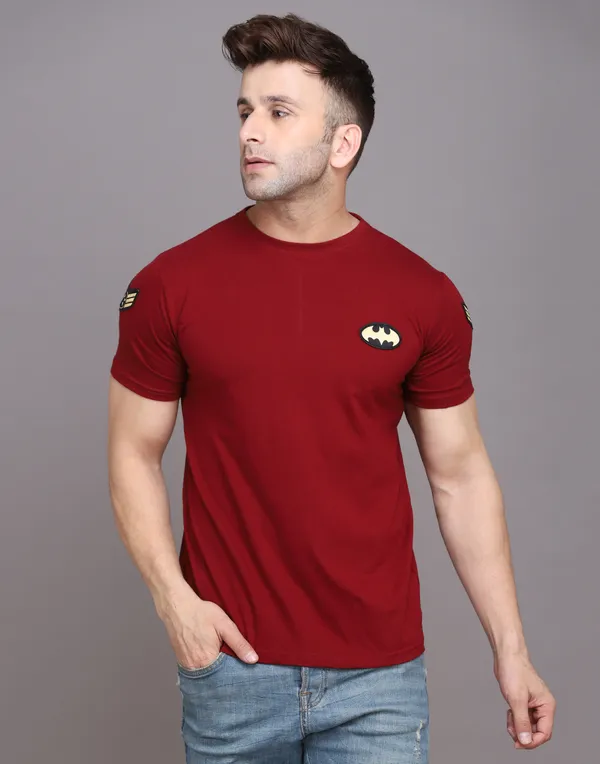Maroon_Cotton_Blend_Round_Neck_Half_Sleeve_T_Shirt_For_Men