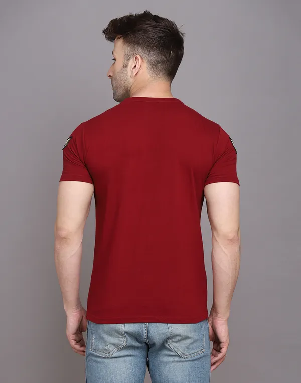 Maroon_Cotton_Blend_Round_Neck_Half_Sleeve_T_Shirt_For_Men