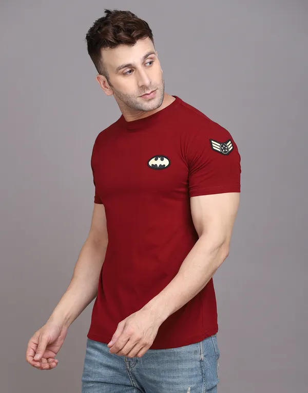 Maroon_Cotton_Blend_Round_Neck_Half_Sleeve_T_Shirt_For_Men
