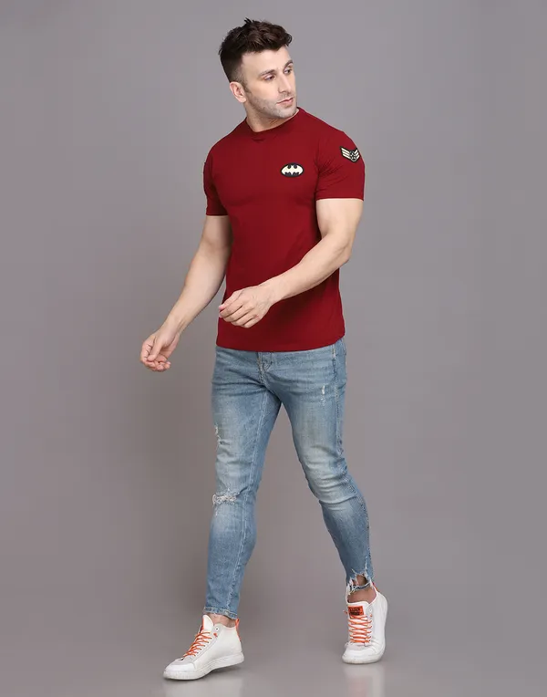Maroon_Cotton_Blend_Round_Neck_Half_Sleeve_T_Shirt_For_Men