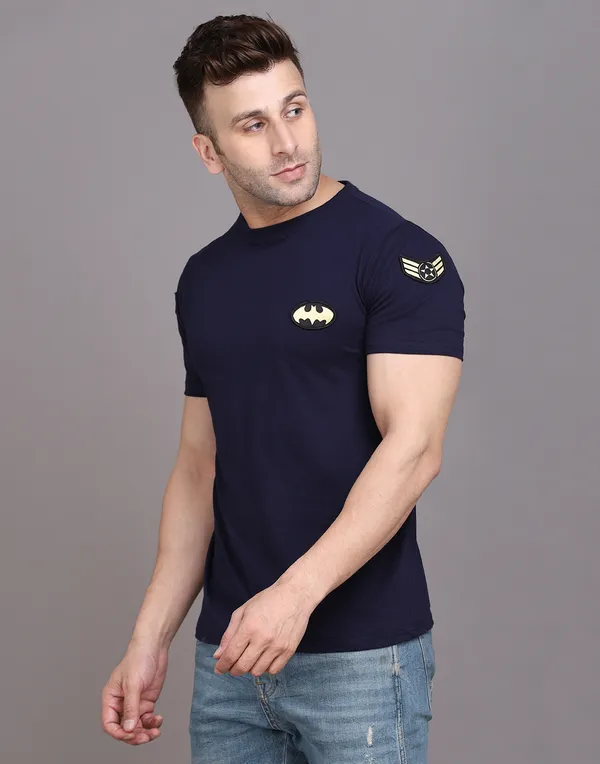 Dark_Blue_Cotton_Blend_Round_Neck_Half_Sleeve_T_Shirt_For_Men