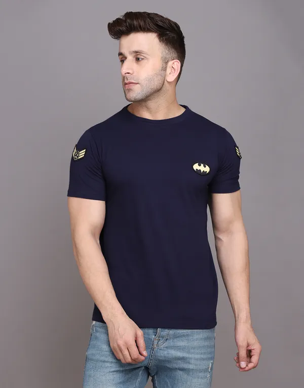 Dark_Blue_Cotton_Blend_Round_Neck_Half_Sleeve_T_Shirt_For_Men