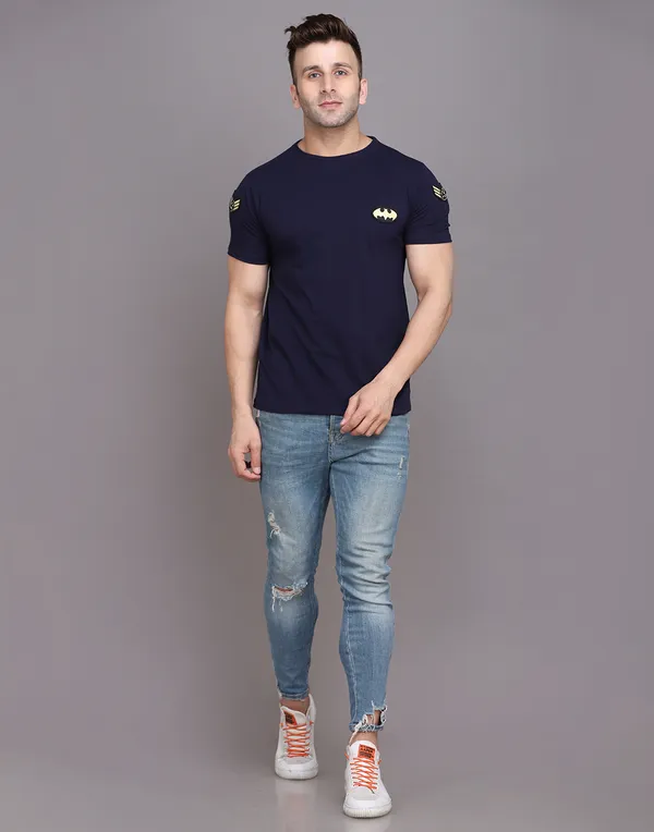 Dark_Blue_Cotton_Blend_Round_Neck_Half_Sleeve_T_Shirt_For_Men
