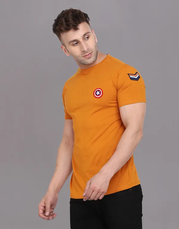 Mustard_Cotton_Blend_Round_Neck_Half_Sleeve_T_Shirt_For_Men