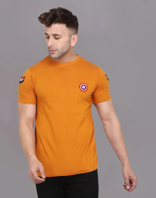 Mustard_Cotton_Blend_Round_Neck_Half_Sleeve_T_Shirt_For_Men