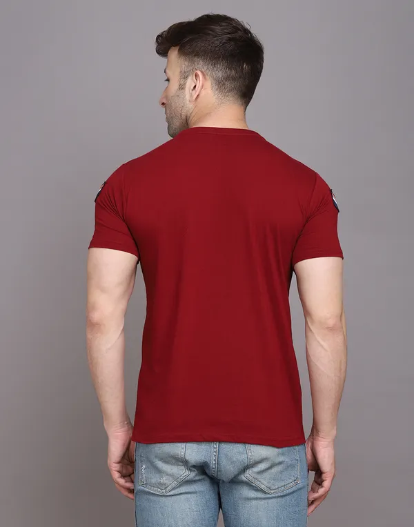 Maroon_Cotton_Blend_Round_Neck_Half_Sleeve_T_Shirt_For_Men