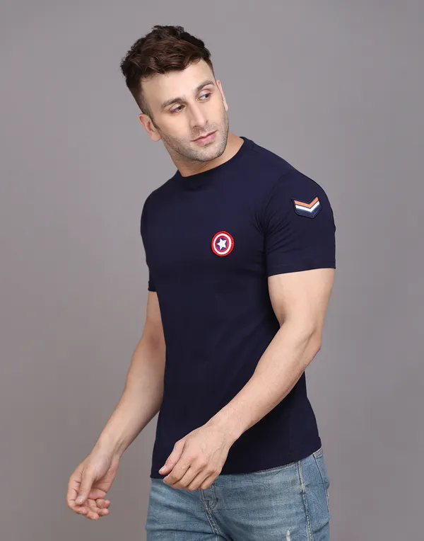 Dark_Blue_Cotton_Blend_Round_Neck_Half_Sleeve_T_Shirt_For_Men