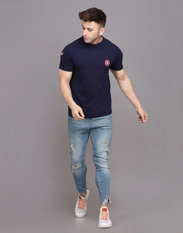 Dark_Blue_Cotton_Blend_Round_Neck_Half_Sleeve_T_Shirt_For_Men
