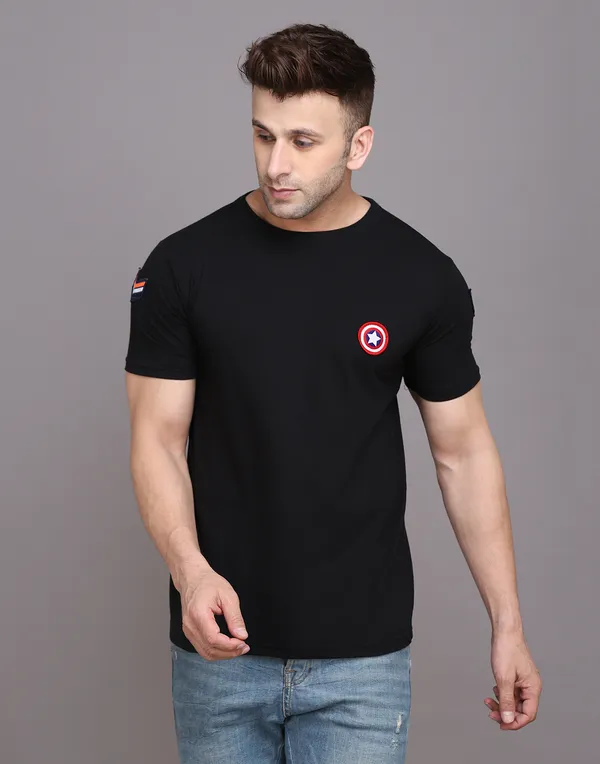 Black_Cotton_Blend_Round_Neck_Half_Sleeve_T_Shirt_For_Men