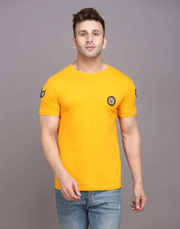 Yellow_Cotton_Blend_Round_Neck_Half_Sleeve_T_Shirt_For_Men