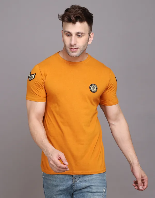 Mustard_Cotton_Blend_Round_Neck_Half_Sleeve_T_Shirt_For_Men
