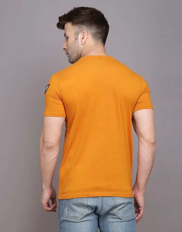 Mustard_Cotton_Blend_Round_Neck_Half_Sleeve_T_Shirt_For_Men
