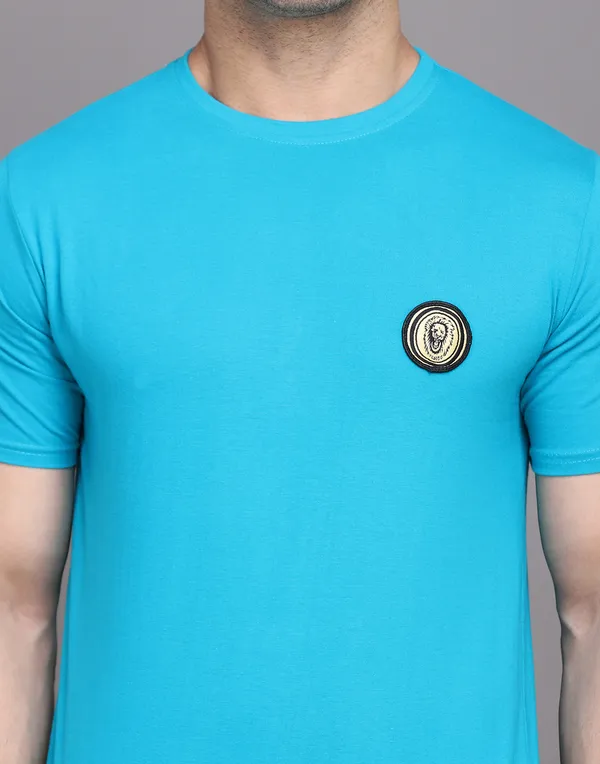 Turquoise_Cotton_Blend_Round_Neck_Half_Sleeve_T_Shirt_For_Men