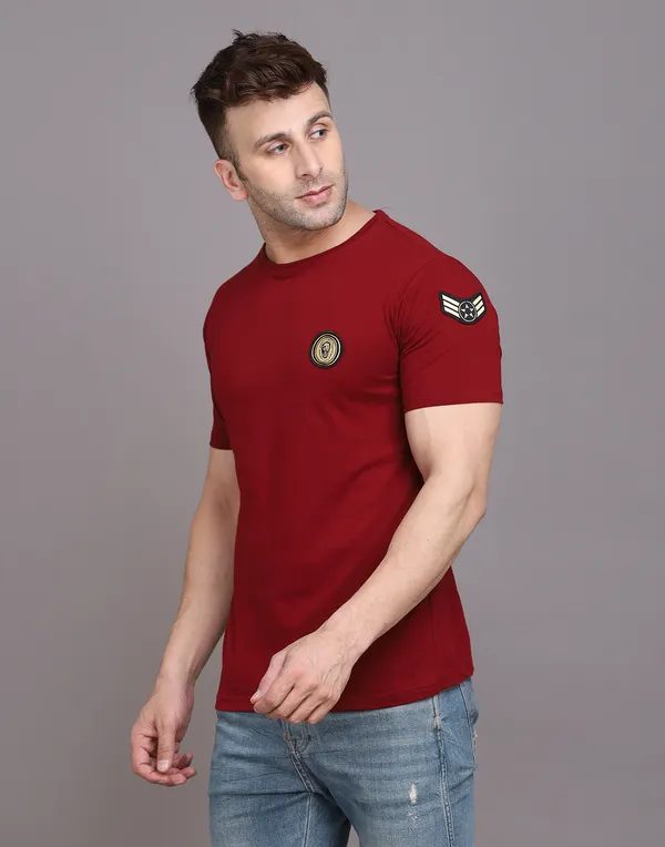 Maroon_Cotton_Blend_Round_Neck_Half_Sleeve_T_Shirt_For_Men