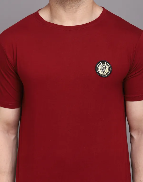 Maroon_Cotton_Blend_Round_Neck_Half_Sleeve_T_Shirt_For_Men