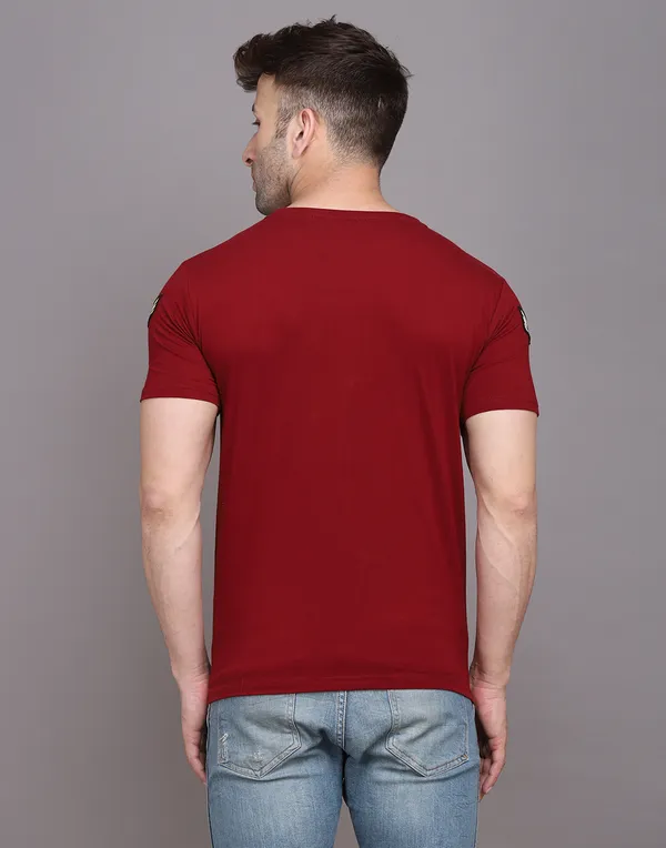 Maroon_Cotton_Blend_Round_Neck_Half_Sleeve_T_Shirt_For_Men