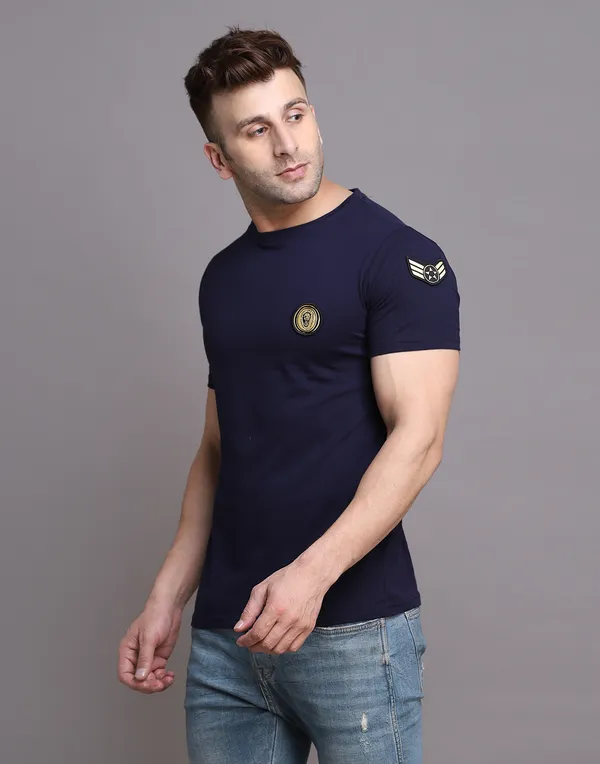 Dark_Blue_Cotton_Blend_Round_Neck_Half_Sleeve_T_Shirt_For_Men