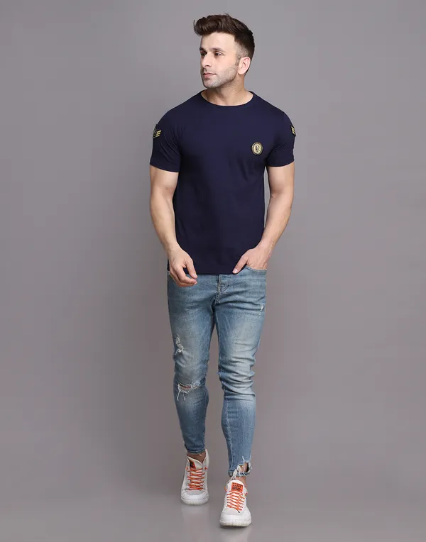 Dark_Blue_Cotton_Blend_Round_Neck_Half_Sleeve_T_Shirt_For_Men