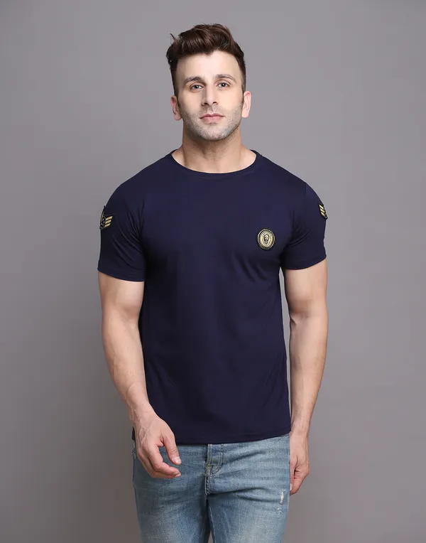 Dark_Blue_Cotton_Blend_Round_Neck_Half_Sleeve_T_Shirt_For_Men