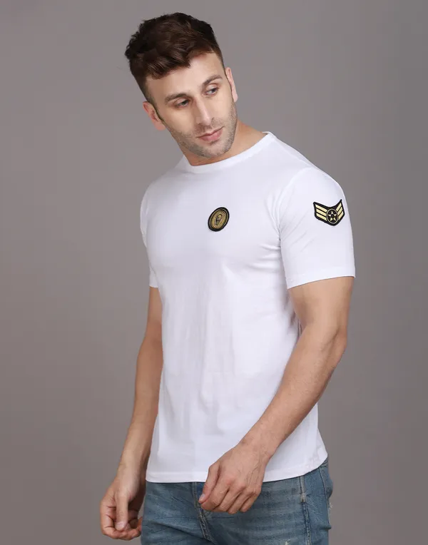 White_Cotton_Blend_Round_Neck_Half_Sleeve_T_Shirt_For_Men