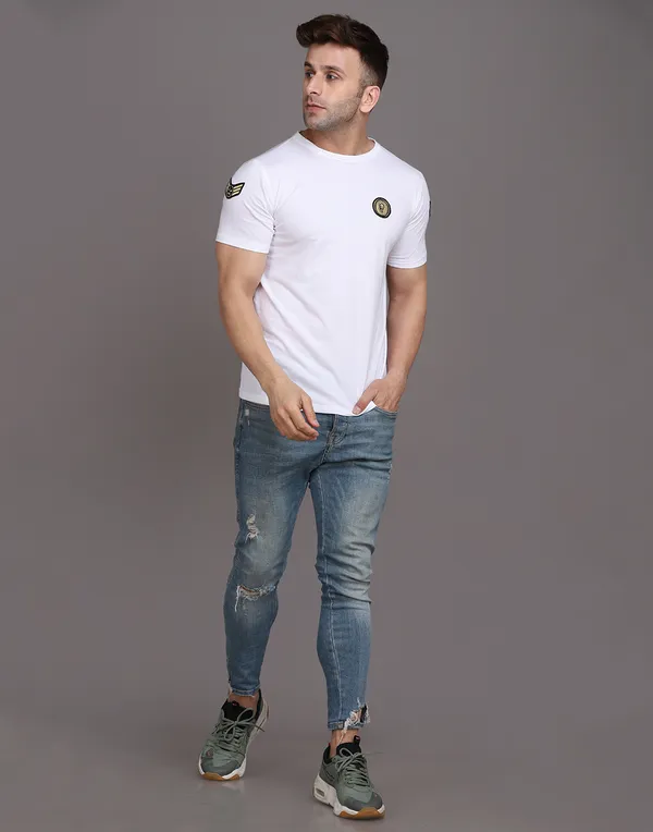 White_Cotton_Blend_Round_Neck_Half_Sleeve_T_Shirt_For_Men