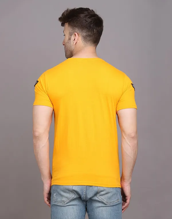 Yellow_Cotton_Blend_Round_Neck_Half_Sleeve_T-Shirt_For_Men