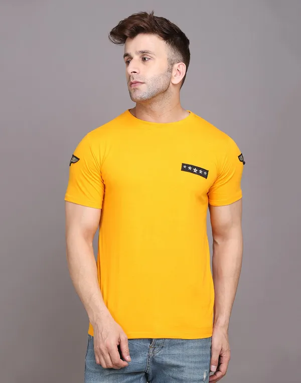 Yellow_Cotton_Blend_Round_Neck_Half_Sleeve_T-Shirt_For_Men