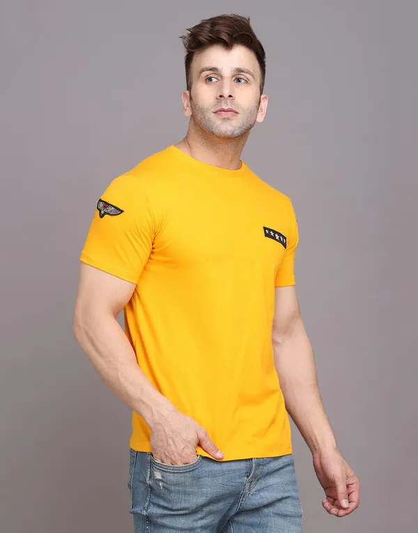 Yellow_Cotton_Blend_Round_Neck_Half_Sleeve_T-Shirt_For_Men