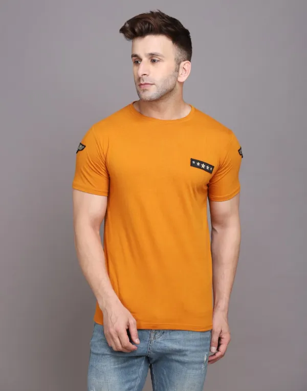 Mustard_Cotton_Blend_Round_Neck_Half_Sleeve_T-Shirt_For_Men