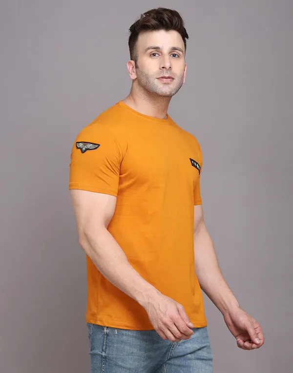 Mustard_Cotton_Blend_Round_Neck_Half_Sleeve_T-Shirt_For_Men