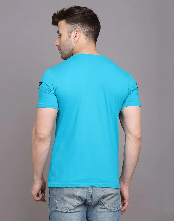 Turquoise_Cotton_Blend_Round_Neck_Half_Sleeve_T-Shirt_For_Men