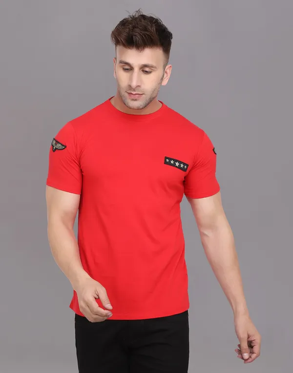Red_Cotton_Blend_Round_Neck_Half_Sleeve_T-Shirt_For_Men